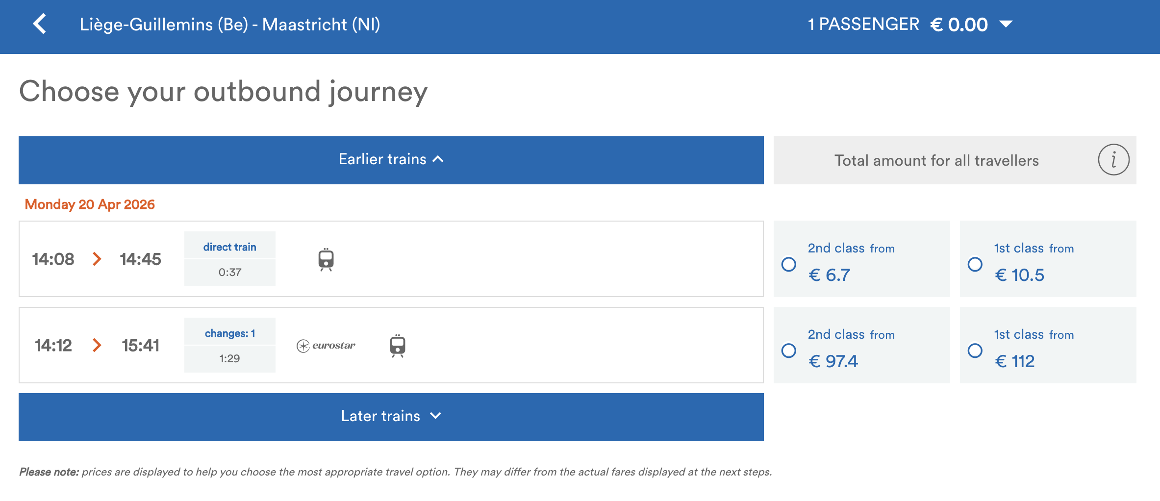 €97.40 to go Liege - Maastricht via Aachen, versus €6.70 on the direct train