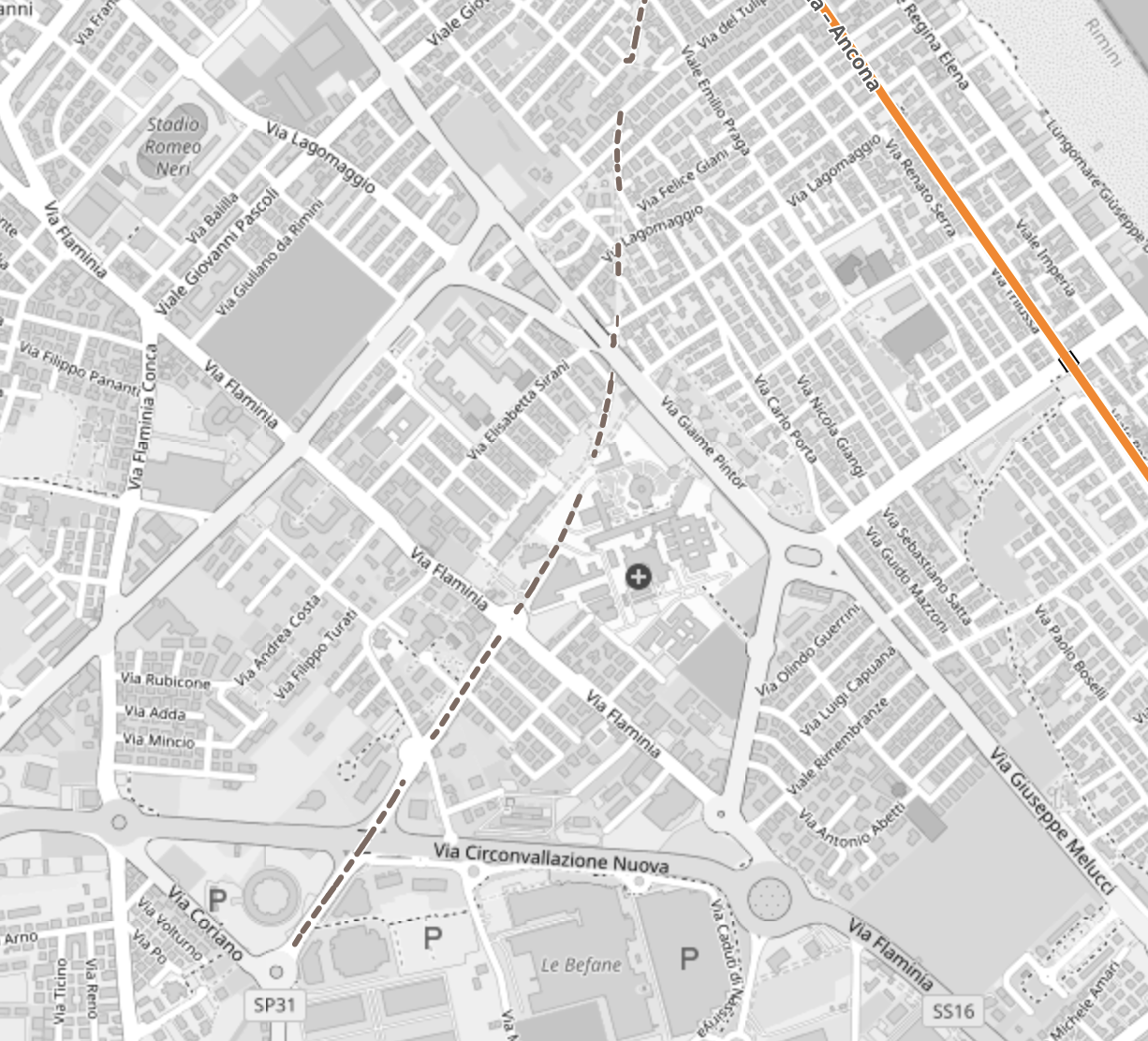 Route of the line into Rimini
