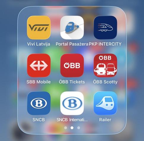 Vivi Latvija l
Portal Pasażera PKP INTERCITY
OBB
OBB
SBB Mobile
ÖBB Tickets
ÖBB Scotty
B
SNCB
B
SNCB Internati...
Railer
