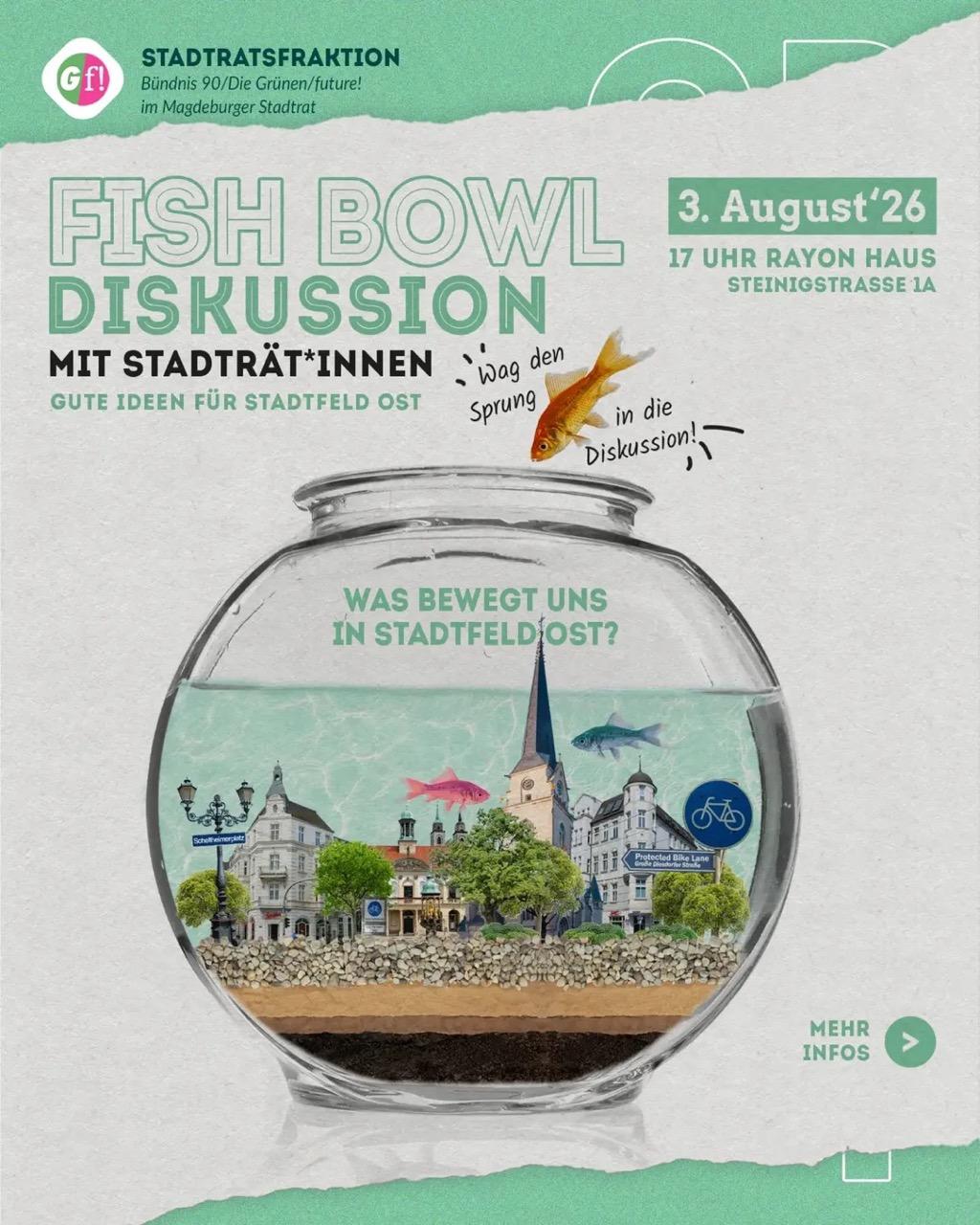 Wir wollen wissen was euch in Stadtfeld Ost bewegt. Darum laden wir zu einer öffentlichen Fish Bowl Diskussion im Stadtteil ein. Ziel ist es über Probleme zu sprechen und Lösungen zu finden, die wir als Anträge für euch in den Stadtrat bringen können. Am 3. August 17 Uhr im Rayonhaus.
